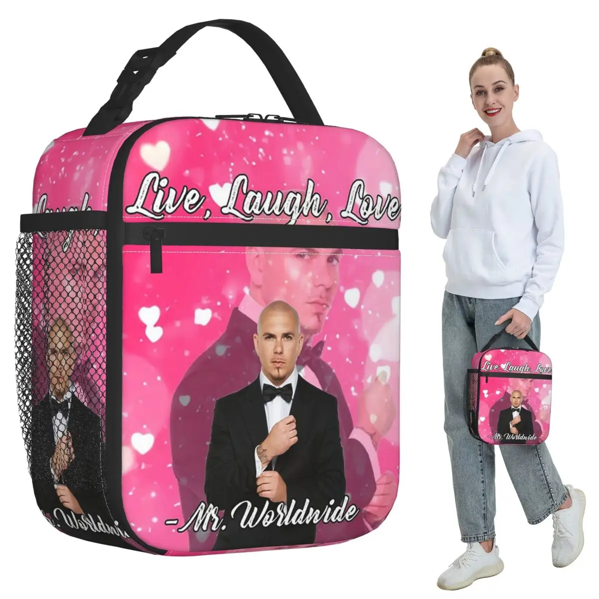

Термосумка для обедов Mr. Worldwide Says To Live Laugh Love Pink, изолированная, для детей, школьная, для еды, термоконтейнер, сумка-тоут для ланч-боксов