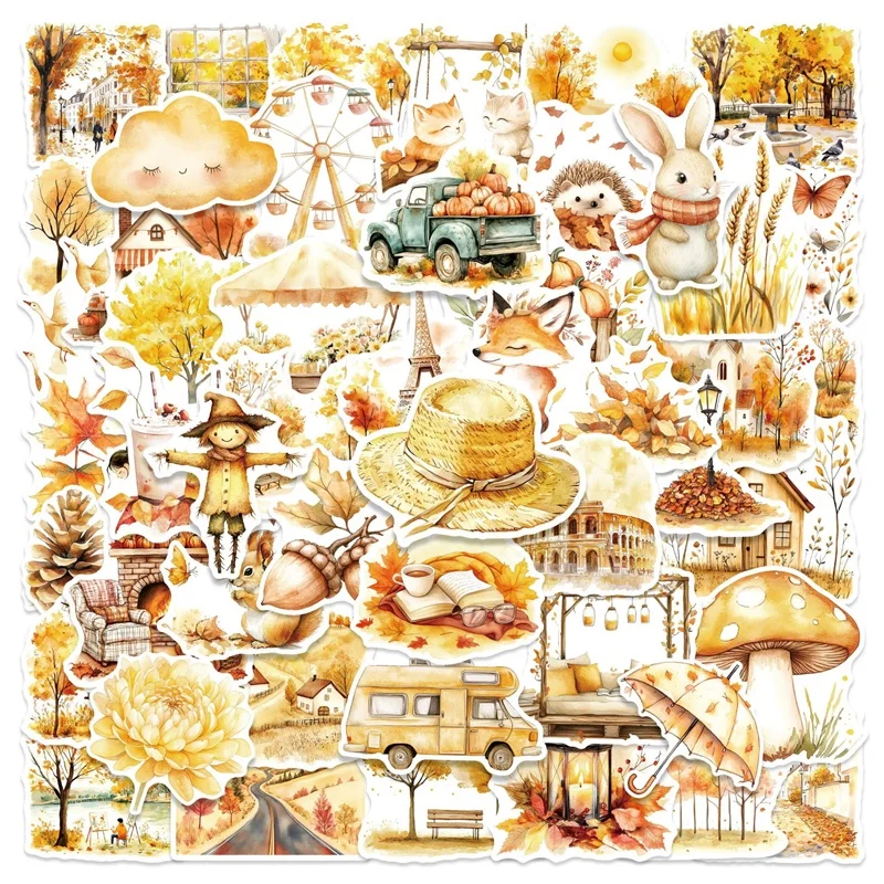 10/30/50PCS Kawaii Autumn Animal PVC Sticker Aesthetic DIY Colorfed Decoration Scrapbooking Supplies Hand Accounting for Kids