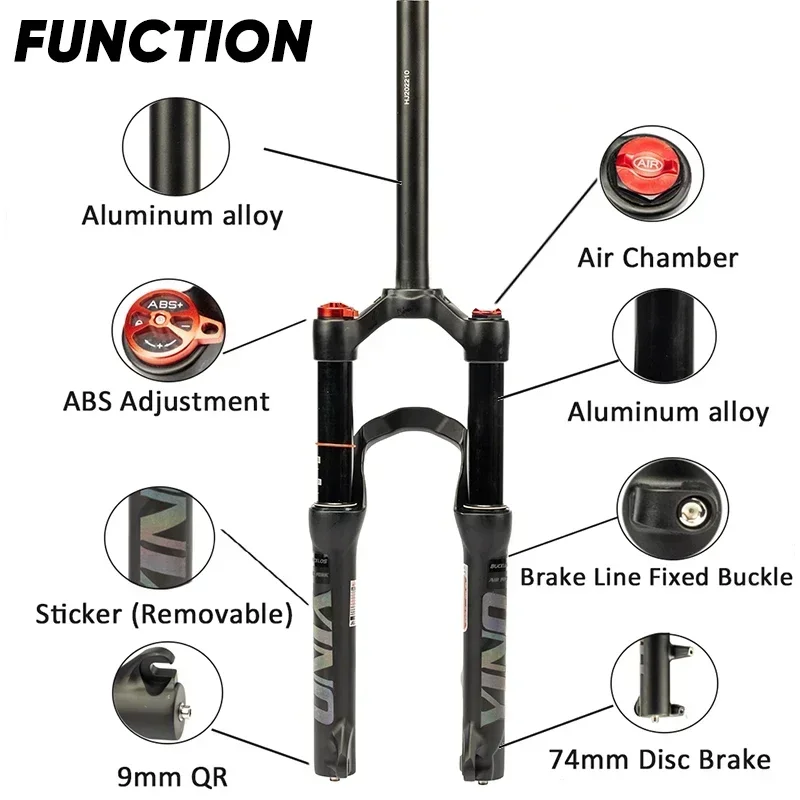 BUCKLOS 20 Inch Bike Fork Air Suspension MTB Fork Straight 1 1/8\