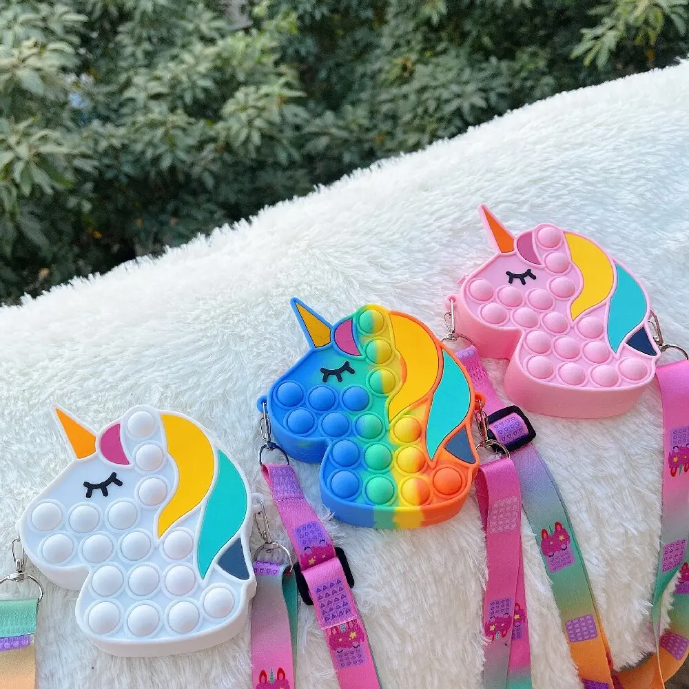 Bolsa de burbujas de empuje de silicona para niños, bolsa de unicornio para apretar, paquete de juguetes para aliviar el estrés, accesorios para el autismo, barato