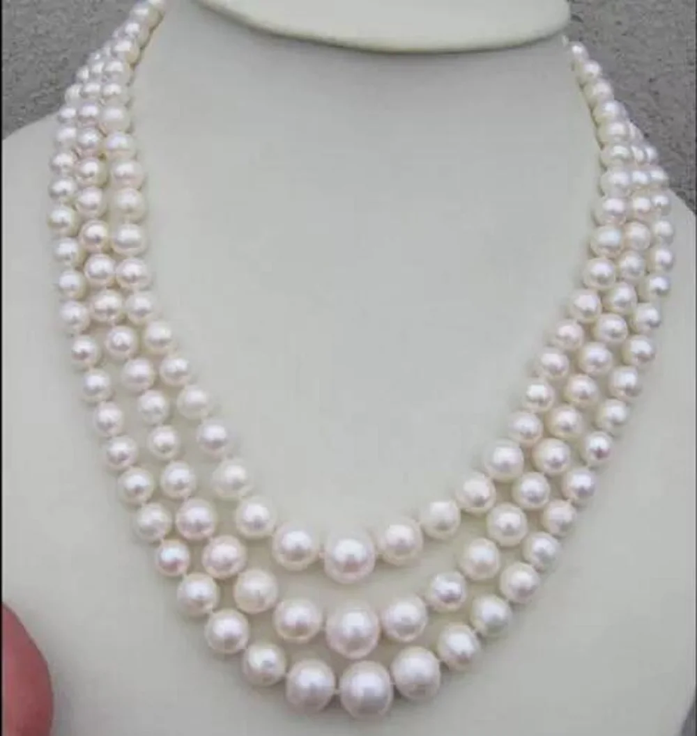 Graduated 3 Rows White 6-10mm South Sea Pearl Necklace 17inch-18inch-19inch