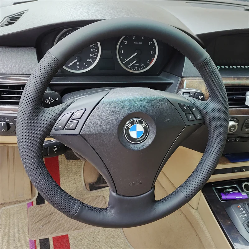 For BMW E90 E91 E60 530 523li 525 520li 535 Hand Stitched Non-slip Car Steering Wheel Cover DIY Genuine Leather Car Interior