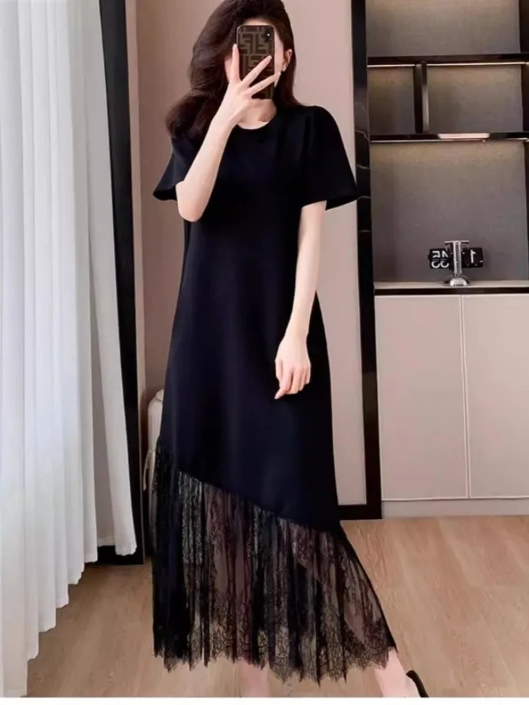 

150 кг, женская ночная рубашка очень большого размера, летнее длинное платье с v-образным вырезом и короткими рукавами, кружевное длинное платье большого размера, свободное домашнее платье для сна