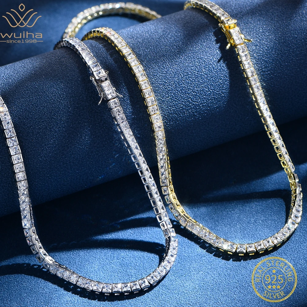 

WUIHA Hip Hop Rock 18K Gold Plated 4MM VVS Created Moissanite Tennis Necklace 925 Sterling Silver Jewelry Wholesale Dropshipping