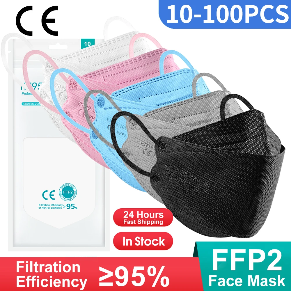 10-200PCS mascarillas FFP2 Face Mask CE Approved FPP2 Disposable KN95 KF94 Facial Mouth Black Fish Masks FFP2MASK kf94mask Korea