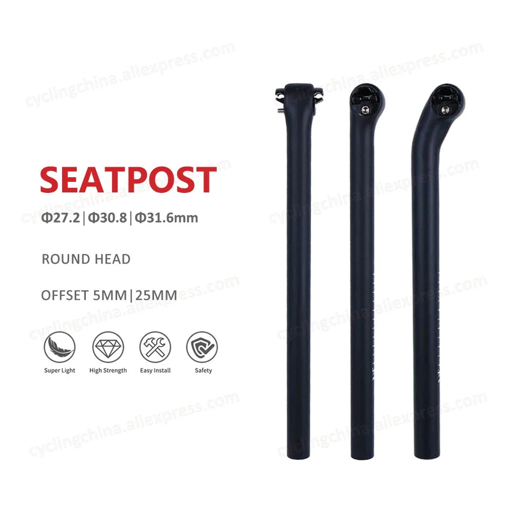 

No Logo UD Black Matte Carbon Fibre Seatpost Offset 5/25mm Diameter 27.2/30.8/31.6mm MTB/Road Bike Seat Tube Bicycle Parts