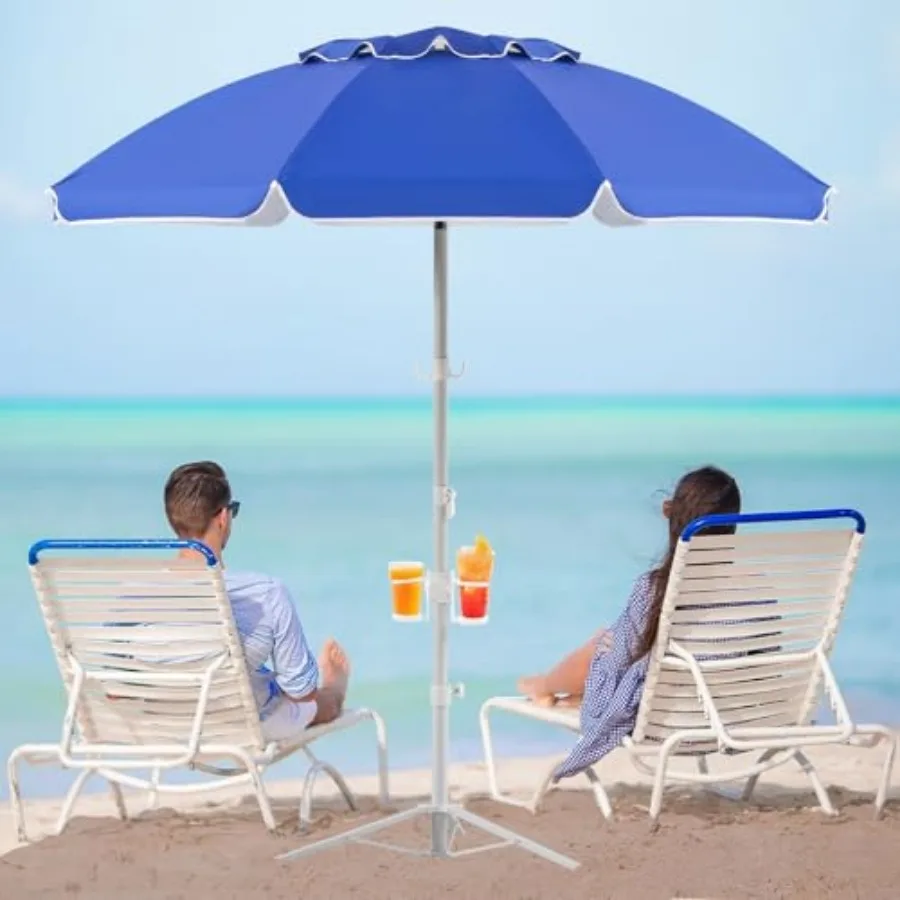 

Portable Umbrella with Stand, 6.5ft Sun Shade Umbrella with Stand, Lightweight Adjustable Standing with Sand Anchor and Carry B