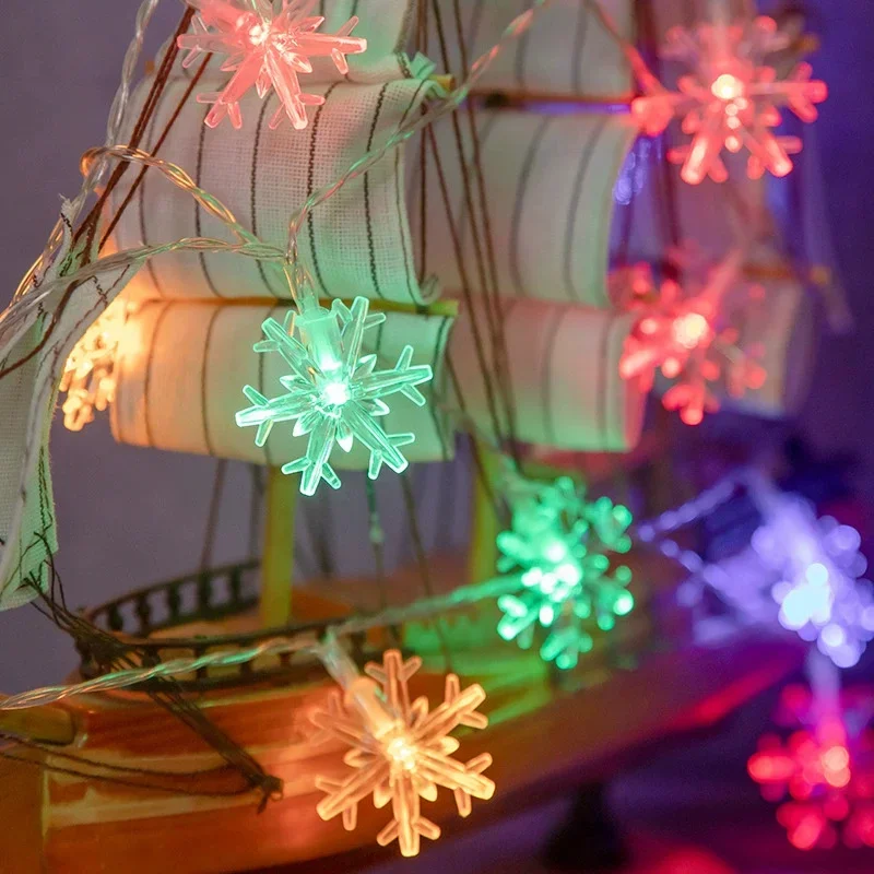 Snowflake Lights String LED Festoon Light Battery Box Christmas Tree Light Aesthetic Room Wedding Party New Year Decoration