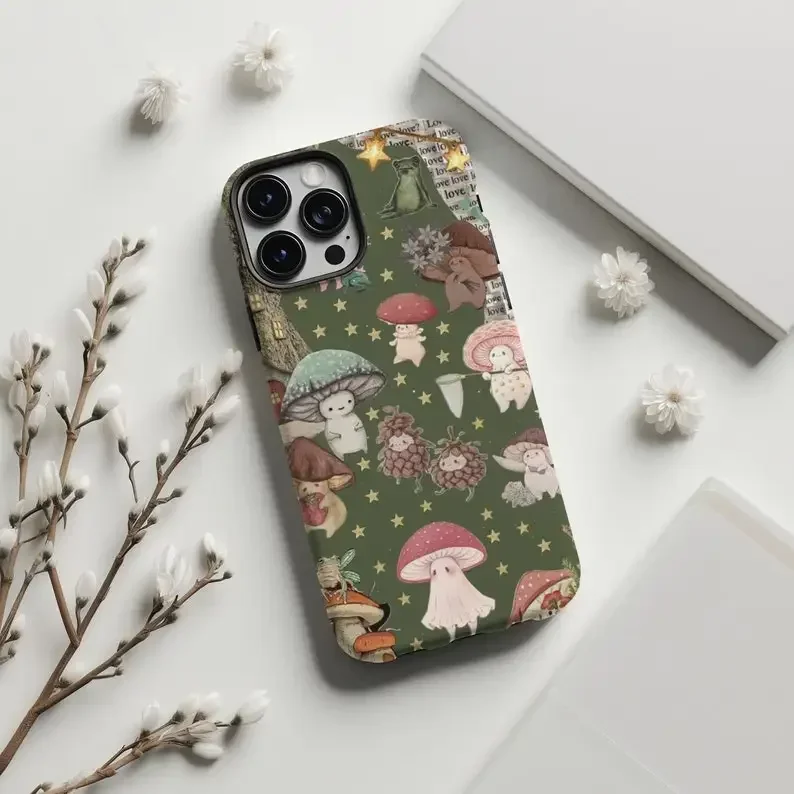 Mushroom Fairy Garden Fairycore Phone Case For IPHONE 16 15PRO MAX 14 13 12 PRO Plus Acrylic TPU Two in one Mobile Phone Cases