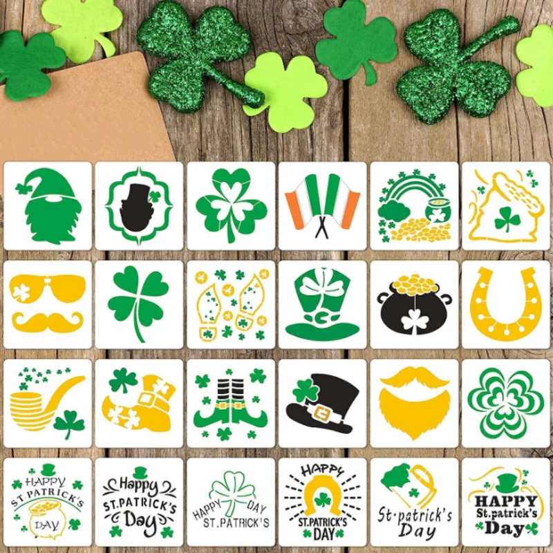 24pcs Irish Clover Stencil DIY Layering Wall Scrapbook Coloring Embossing Album Decoration Paper Card Painting Template Reusable