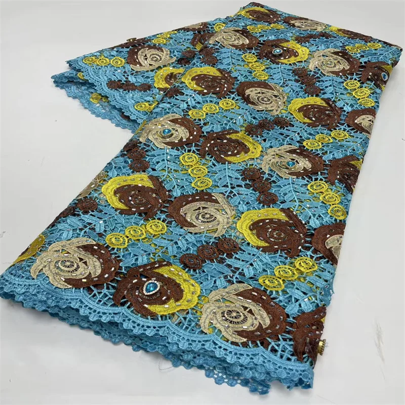 

African Guipure Cord Lace Embroidery With Stones 2026 Nigerian Multicolor Water Soluble Lace Fabric For Luxury Woman Wedding Sew