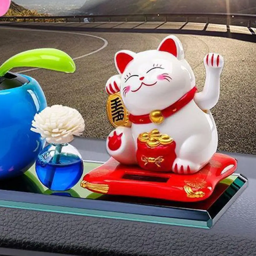 

Солнечный орнамент Fortune Cat, автоматическое размахивание Lucky Cat, украшение автомобиля, праздничный сезонный декор, 2,5, японская солнечная волна, рука Lucky