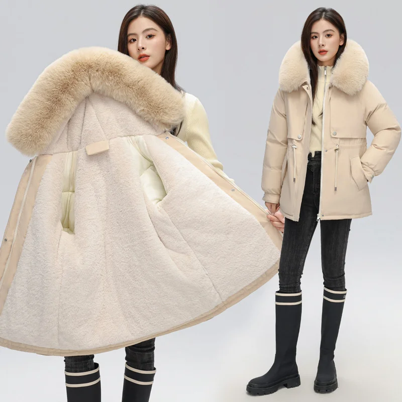 

Winter Jacket 2025 New Women Parka Short Coat Wool Liner Hooded Jacket Thick Warm Snow Wear Cotton Clothes Parka Female Outwear