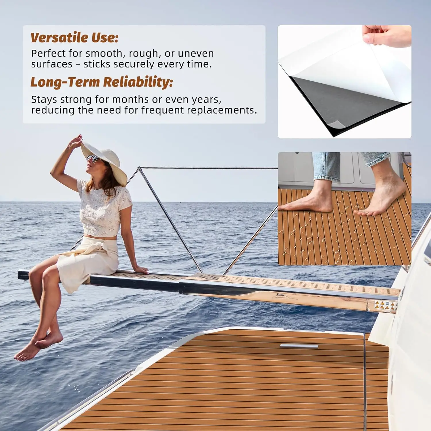 2400x45cm Marine EVA Foam Boat Flooring Pad Self Adhesive Non-Slip Faux Teak Decking Sheet Pad for Boat Yacht Jet Ski Deck Mat - view 2