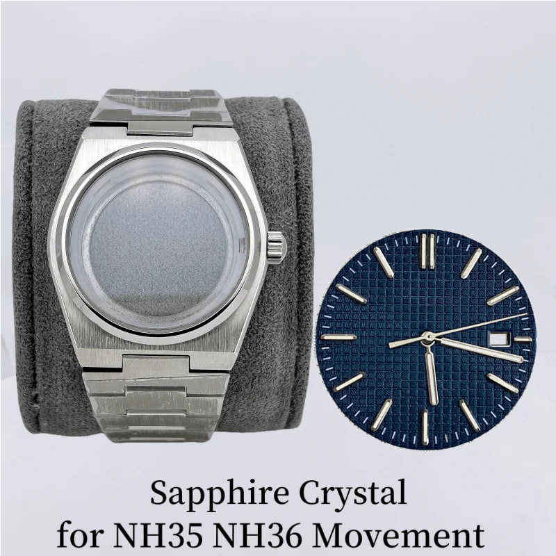 40 مللي متر حافظة فضية سوار فولاذي لعلبة مشغل PRX المعدلة NH35 NH70 NH36/72/4R/7S حركة زجاج الياقوت من خلال القاع بدون شعار
