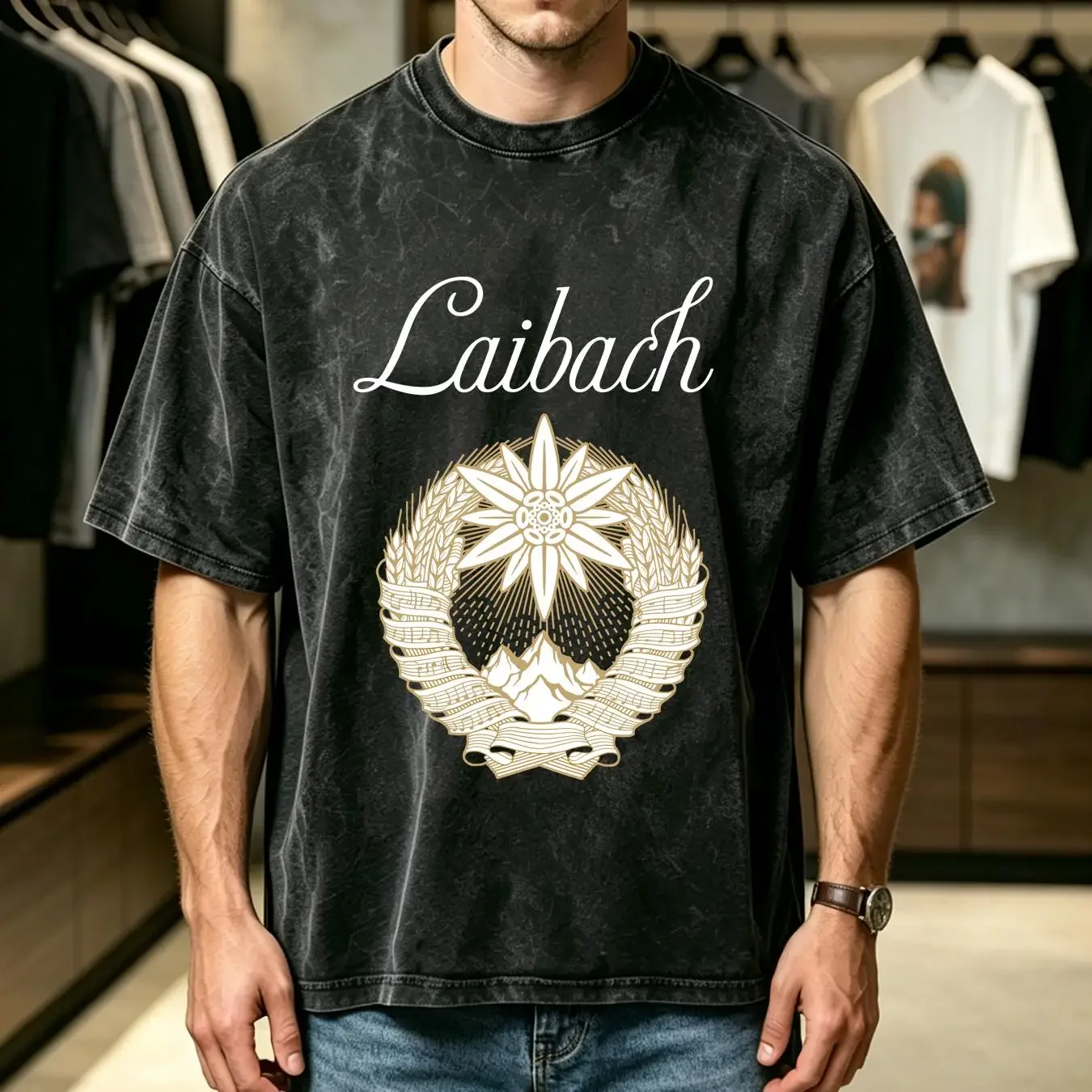 washed T Shirt LAIBACH THE SOUND OF MUSIC NEW RED long or short sleeves vintage Washed Top For Everyday Wear homme Stretched