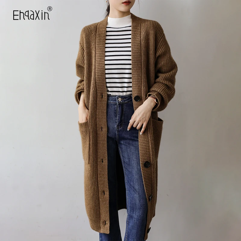 

EHQAXIN Autumn Winter Women's Sweater 2022 Casual Thickened Knitted Cardigan Coat Loose Long Buttons Warm Sweaters Female M-4XL