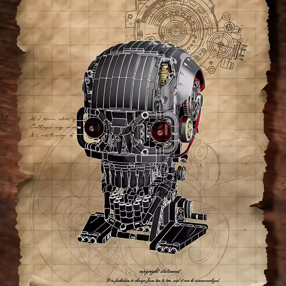 Testa di teschio meccanico Creativo dinamico MOC Building Blocks Osso Desktop Ornament Modello Kid Assemblaggio STEM Giocattolo Regalo per ragazzi