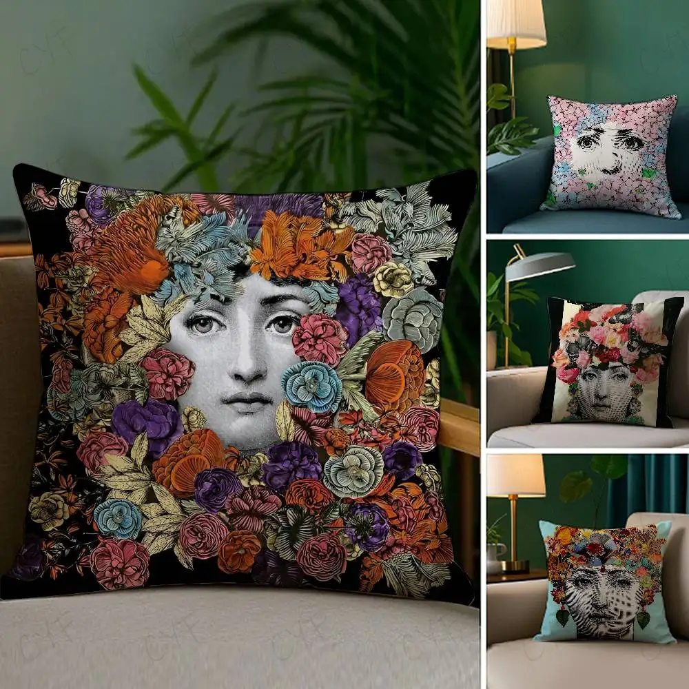 

Abstract Women Simple Anime Art Pillow Case Anti-dustmite Pillowcase Invisible zipper silky short plush Sofa cushion cover