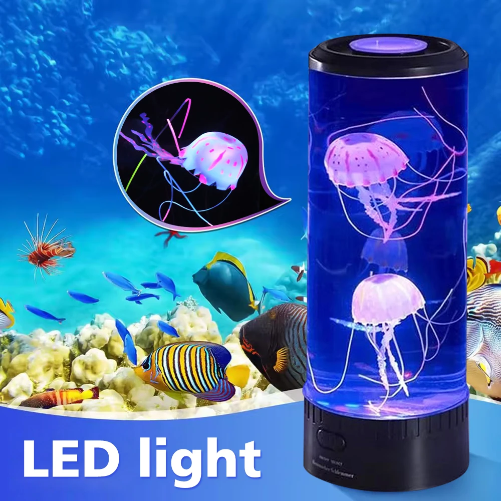 LED Simulation Jellyfish Night Light Deep Ocean Aquarium Jellyfish Decoration Light for Bedside Desktop Kids Birthday Gift