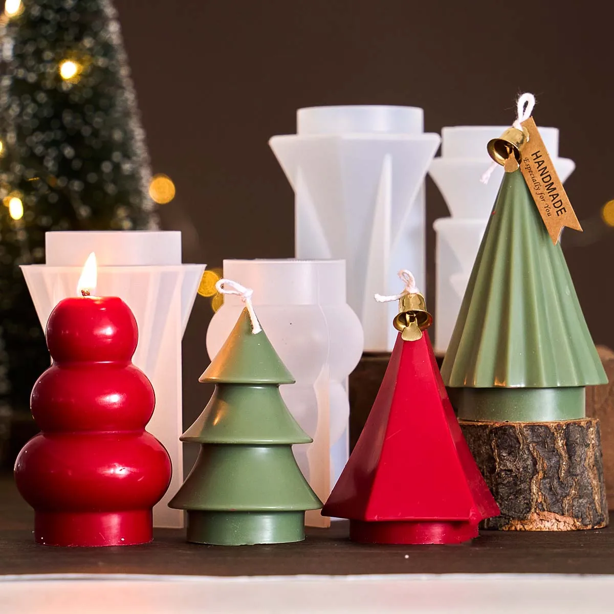 3D Weihnachtsbaum Silikon Kerzenform DIY handgemachte Seife Aromatherapie Kerzenform Gips gestreift Handwerk Geschenk Ornamente Weihnachtsdeko