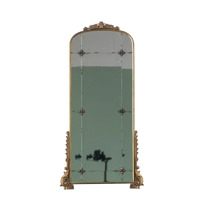 アメリカのアンティーク全身鏡、錬鉄製模造銅高級フロアミラー、ホームステイ装飾衣類