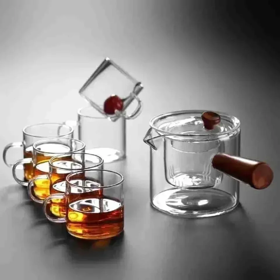 Japanese Glass Teapot with Side Handles Tea Pot with Wooden Handles Kung Fu Tea Set Thickened Tea Maker Intuitive Tea Pot