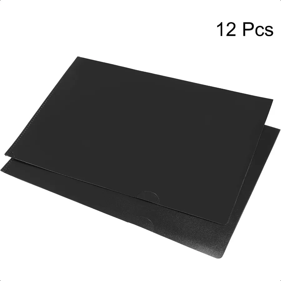 مجموعة من 12 مجلدات من النوع L مكونة من 12 قطعة من البلاستيك الشفاف لجيب المشروع والمستندات للمكتب باللون الأسود