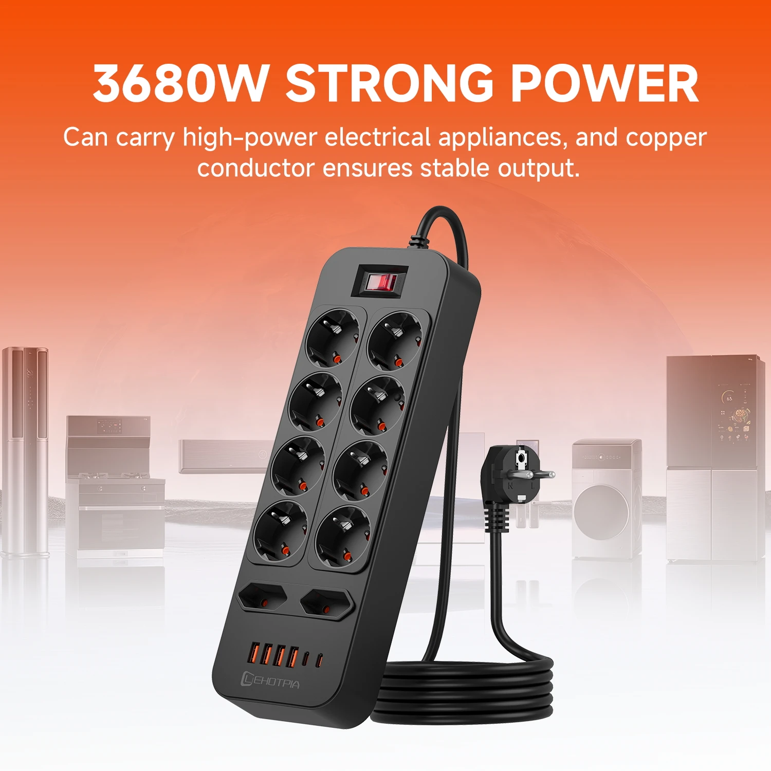 الأوروبي القياسية التوصيل المخرج 3680 واط 10 التيار المتناوب Multitap الاتحاد الأوروبي التوصيل 1.8 متر تمديد الحبل مقبس قطاع الطاقة مع منافذ USB C شحن