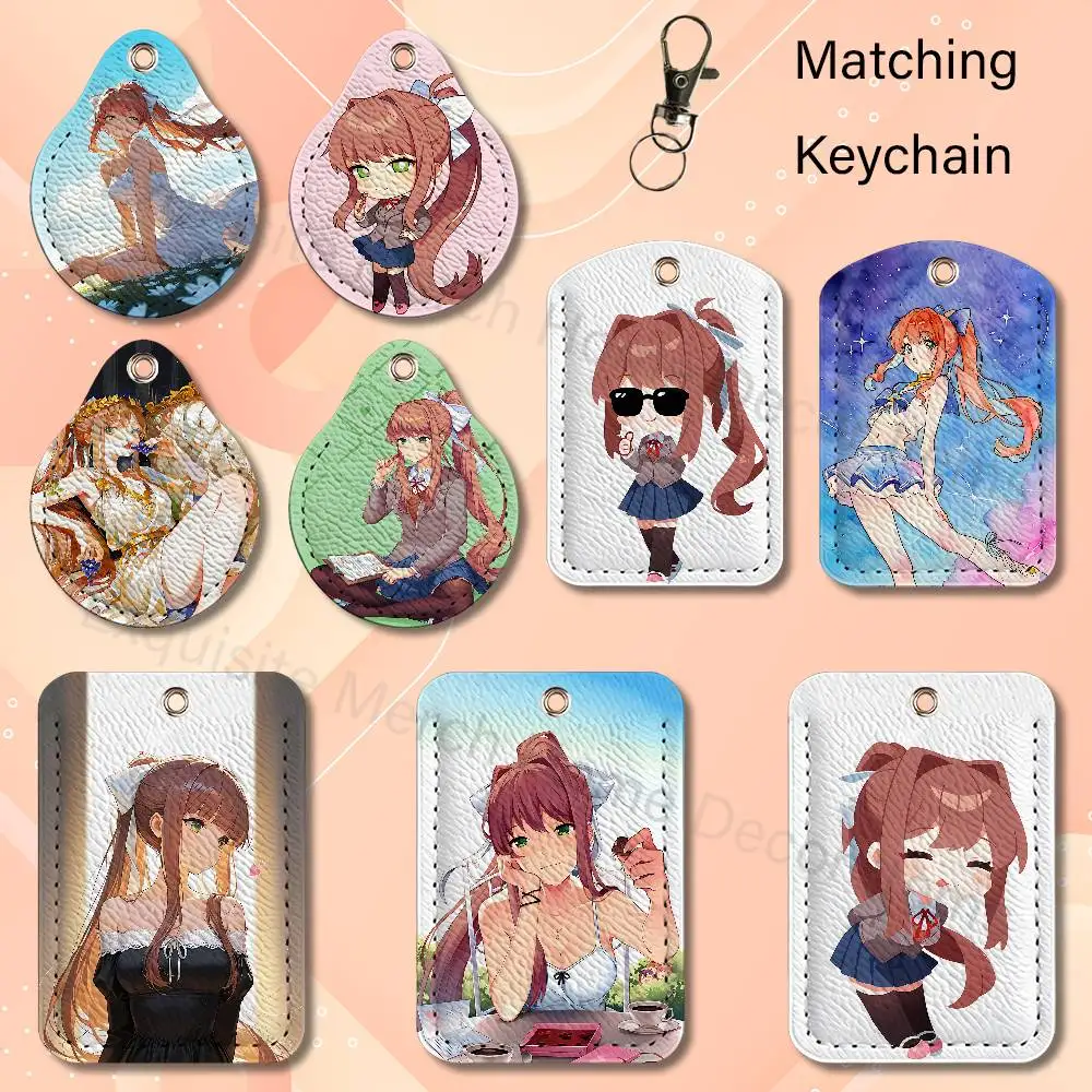 Cute M-Monika PU Leather Card Holder Keychain Key Ring Door Lock Access Tag ID Access Card Air Tag Case Keychain Card