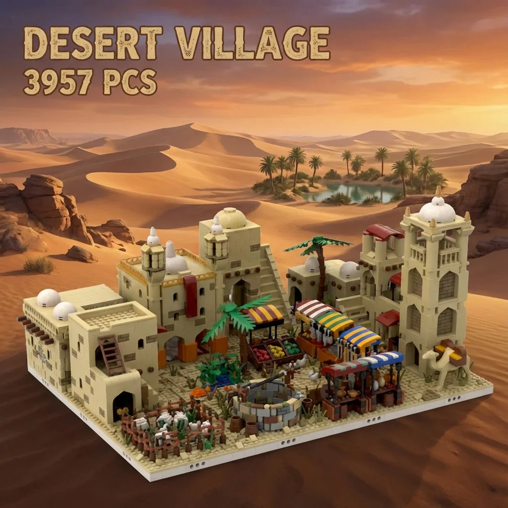 

3957 деталей MOC: Архитектурная модель городской улицы в пустыне, высокосложный модульный конструктор, игрушки-кирпичики, подарок для взрослых и детей