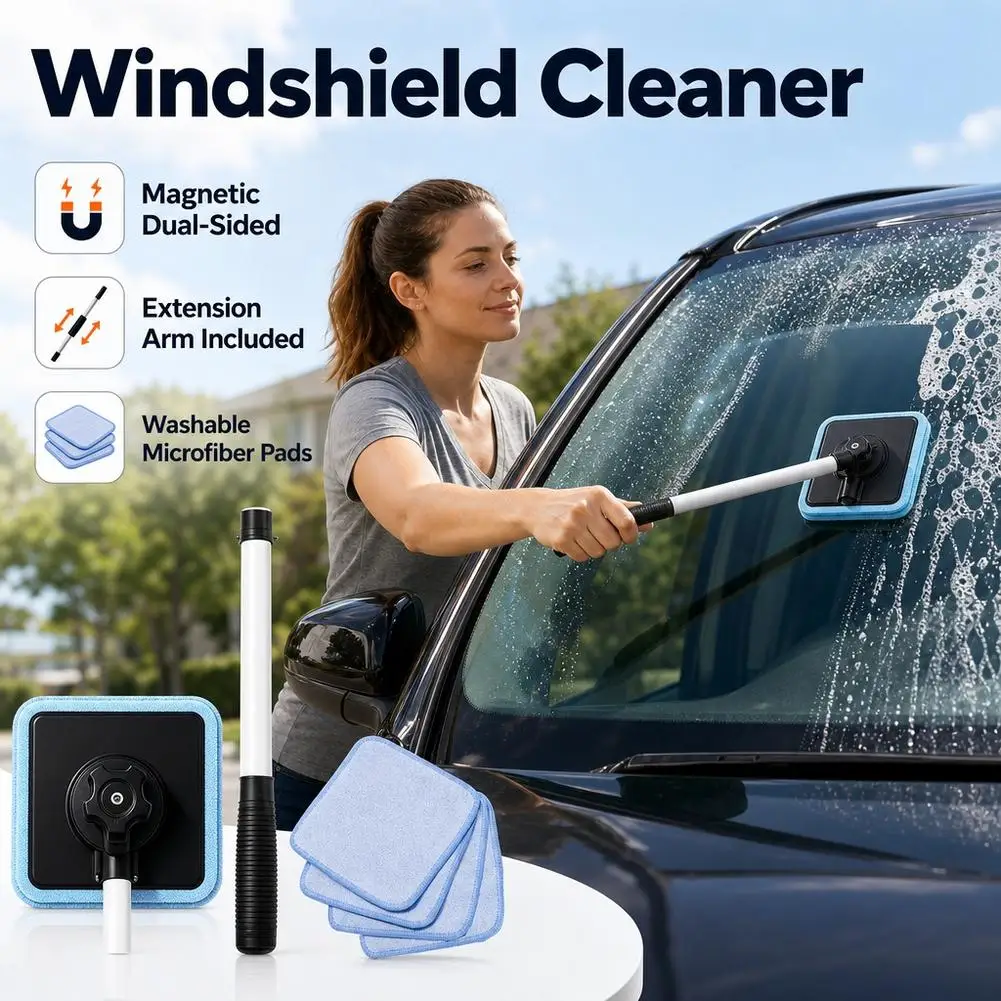 Dual Magnetic CarWindshield Cleaner, Dual Side Car Glass Cleaner,Streak-Free Auto Glass Cleaning Kit,Road Trips, Rainy Weather