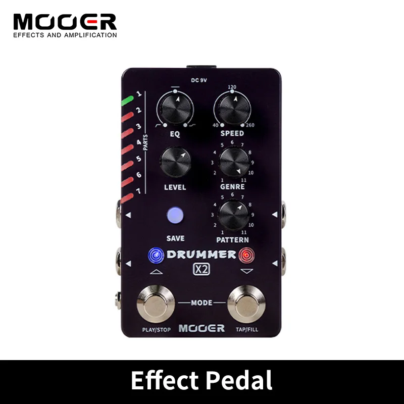 

Mooer-Drummer X2 Guitar Pedal, Stereo Drum Machine Effect, Pedal with FILL Function, TAP, TEMPO EQ Knob