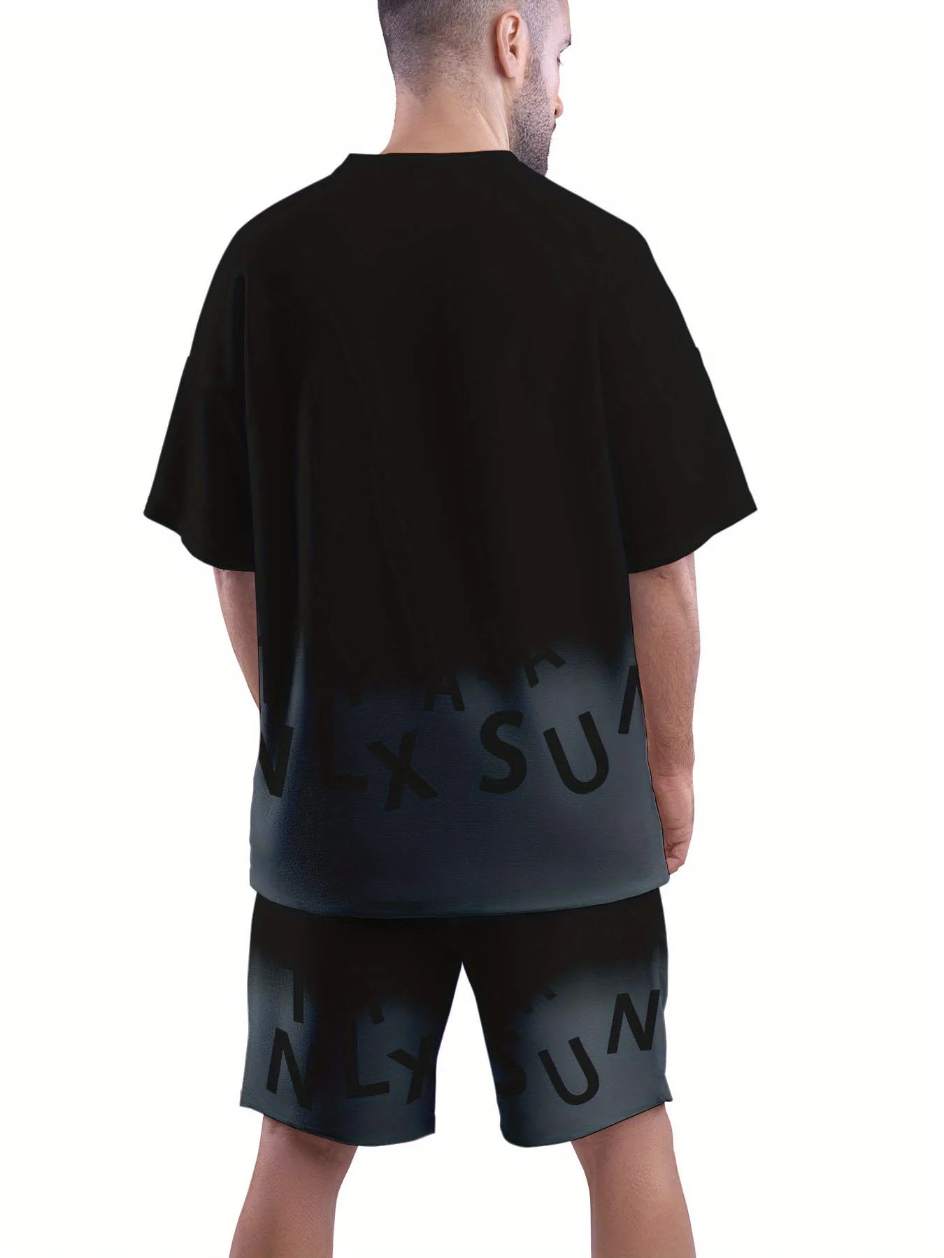 Modisches neues Herren-Sommer-Set mit Buchstaben-Farbverlaufsdruck, bequem, atmungsaktiv, Rundhals-T-Shirt, Shorts, Outdoor-Freizeitkleidung