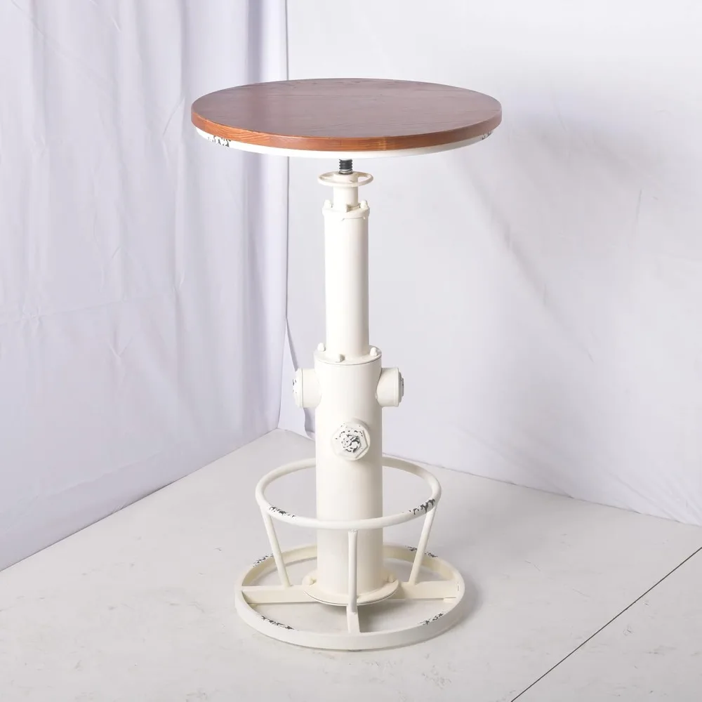 Tavolo da bar in stile industriale ad altezza regolabile, 38,58-48,43 pollici, finitura bianco antico, adatto per pub, cucina, sala da pranzo e C