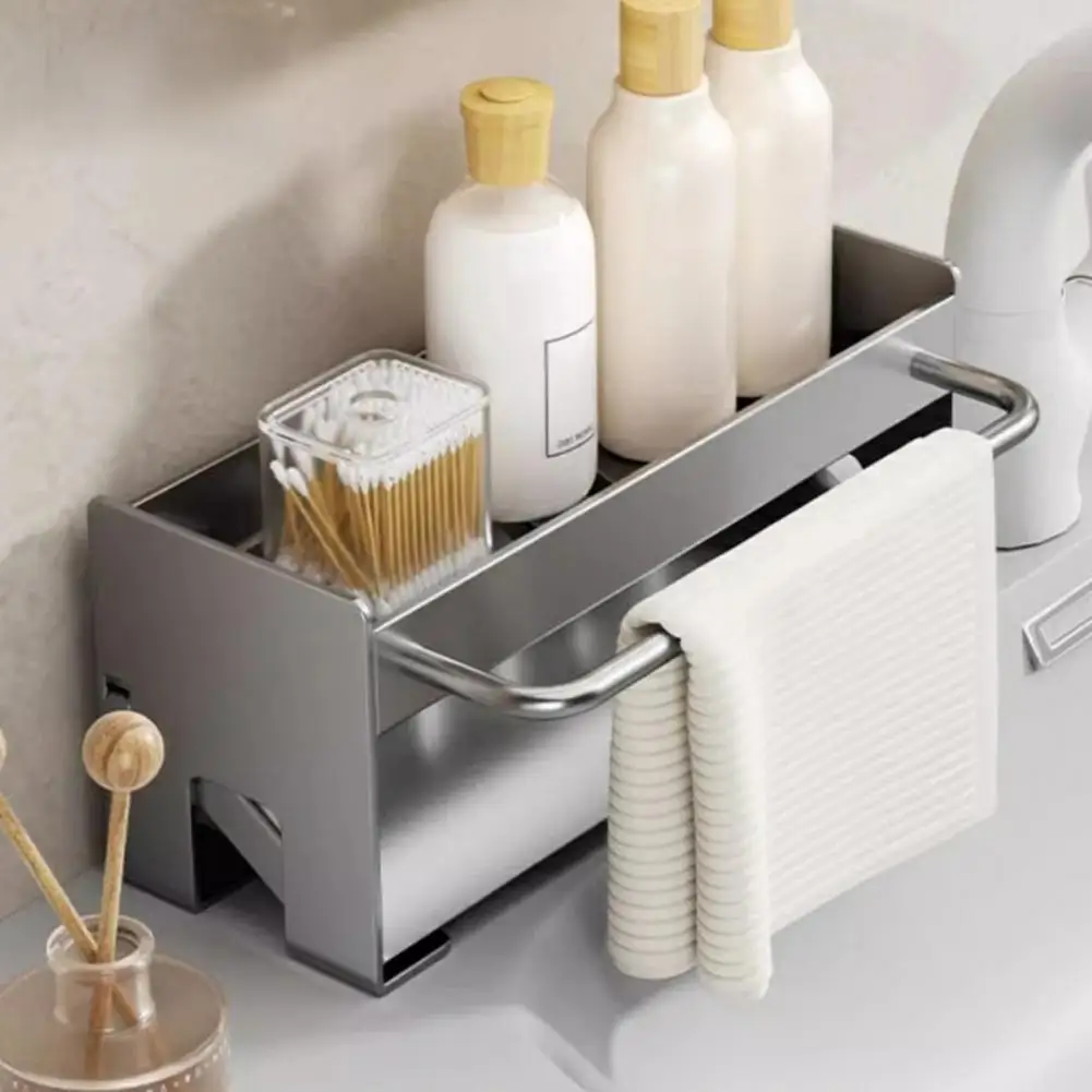 

Bathroom Draining Rack,Kitchen Sink Organizer,Anti-Rust Household Detergent Sponge Towel Rack,Soap Detergent Bottle Holder