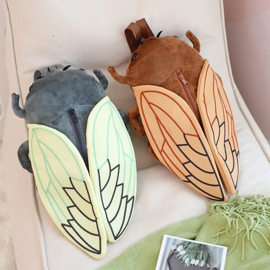 Cicada Plush Backpack Kid School Bag Cute Lifelike Insect Plushie Doll Cartoon Beetle Bag Soft Animal Plush Toy Birthday Gift