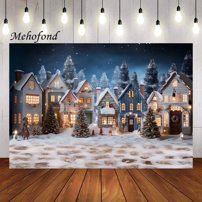 

Mehofond Photography Background Winter Christmas Snowy Forest House Xmas Trees Kids Family Portrait Decor Backdrop Photo Studio