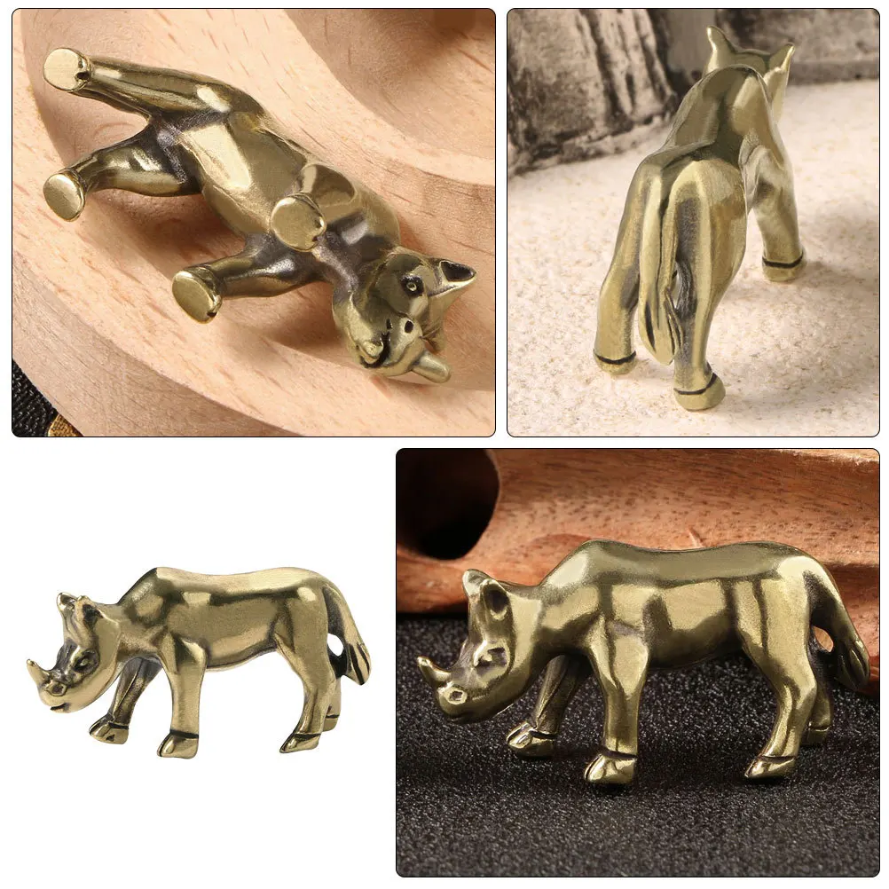 

Brass Rhinoceros Sculpture Compact Retro Animal Decor for Desk Shelf Display Craft Indoor Decoration Gift