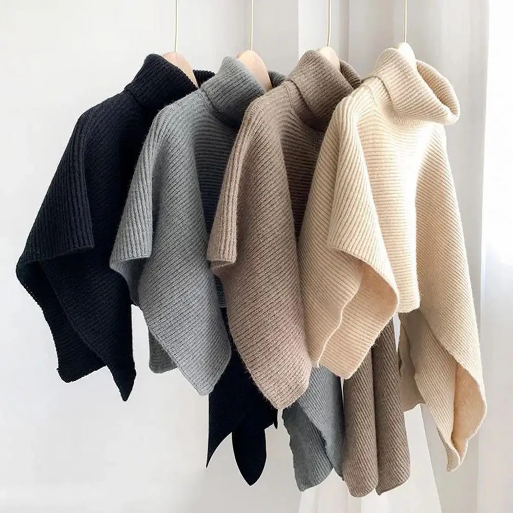 

Толстый теплый свитер, женский утолщенный вязаный свитер с воротником, накидка, однотонная шаль нестандартного кроя, теплая уютная зимняя накидка