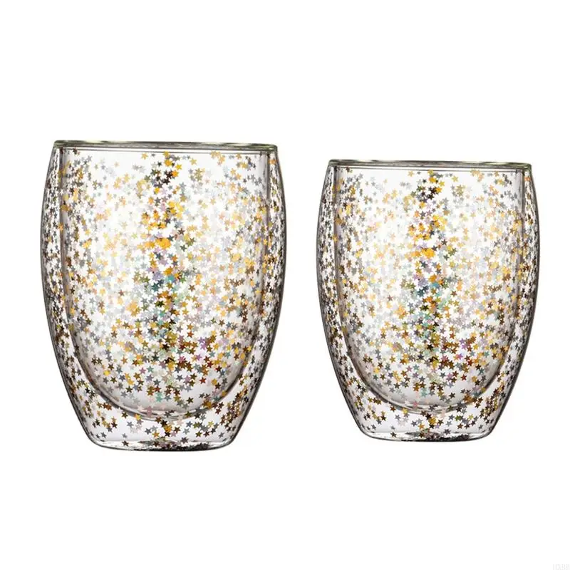 2025 New for Creative Double Wall Glass Cups Sequins Star for Wish Glasses Mugs for Home