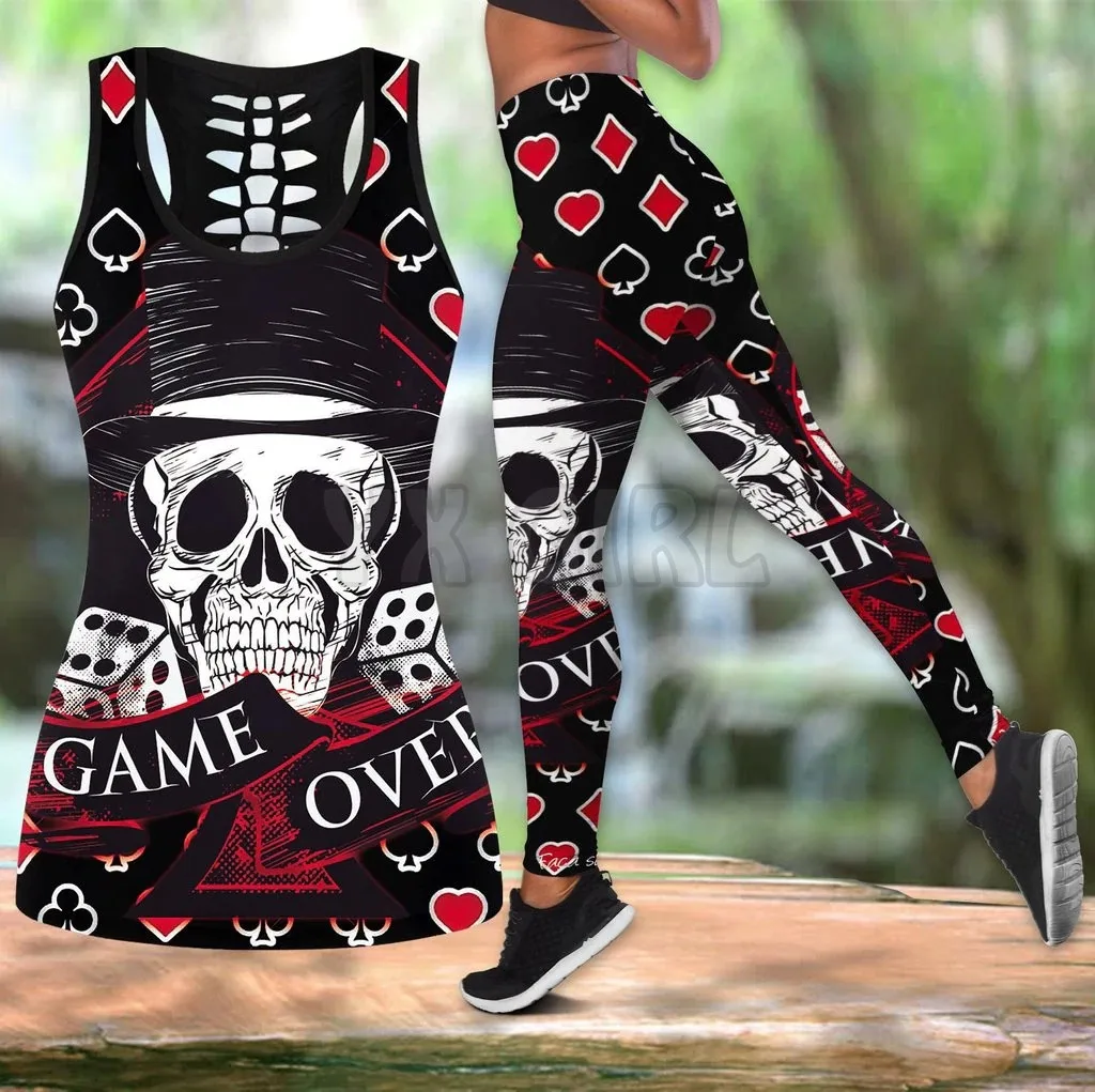 

Skull Gamble Game Over 3D Printed Tank Top+Legging Combo Outfit Yoga Fitness Legging Women