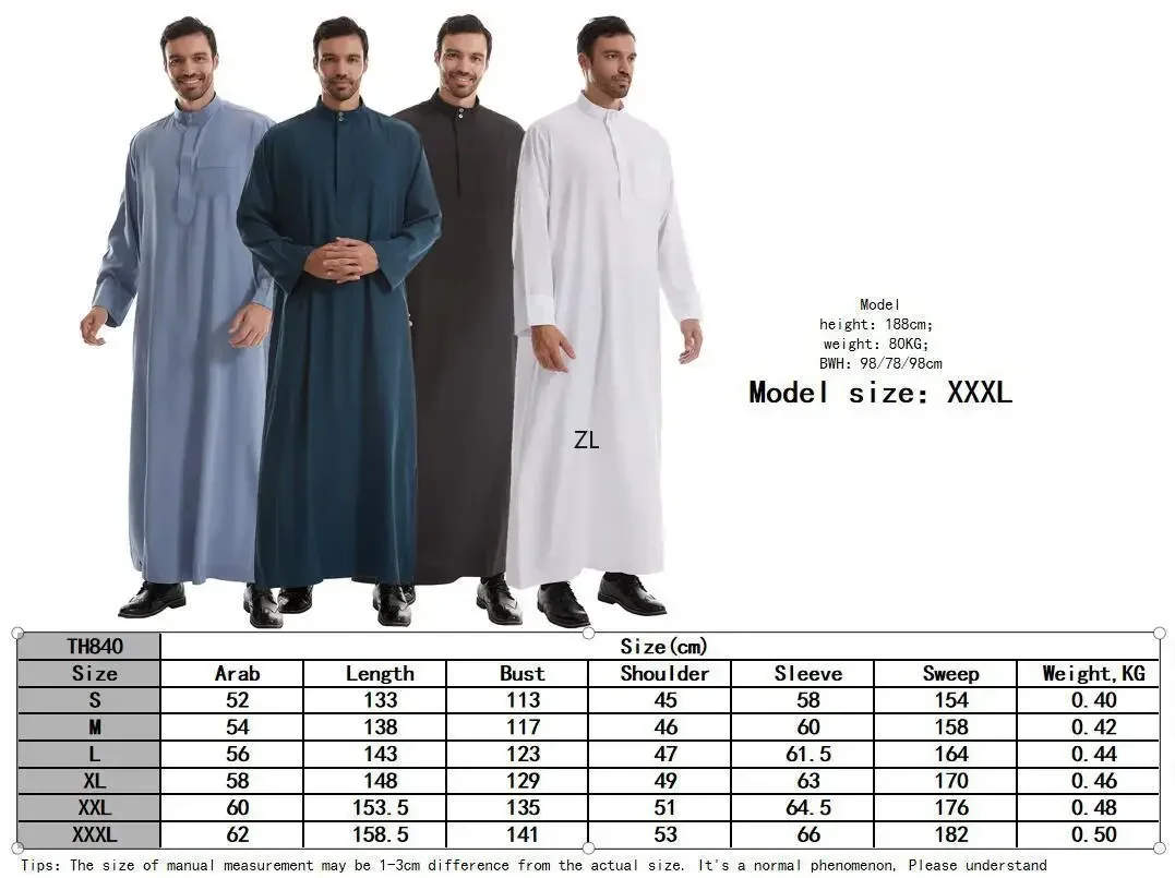 Longue robe musulmane pour hommes, vêtements islamiques saoudiens, Abaya, Caftan, Islam, Dubaï, Robe arabe, Eid Djellaba, Dishdasha