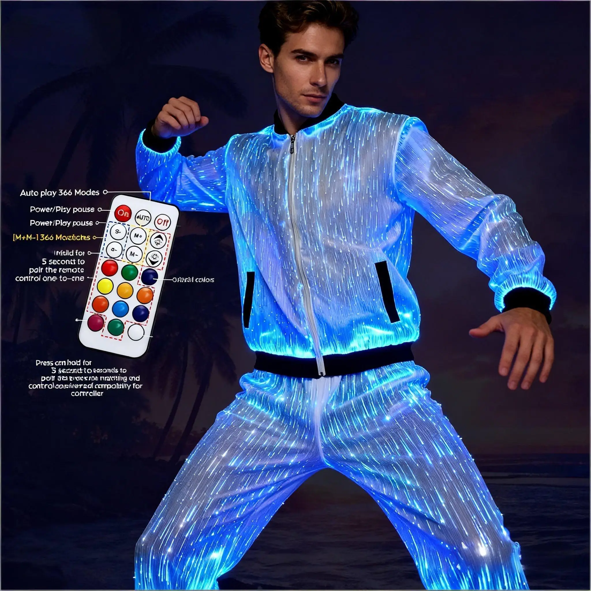 Chaqueta Corta LED para Hombre, Fibra Óptica Luminosa, Disfraz de Bailarín, Ropa de Escenario con Luces, Cosplay, Ropa de Club