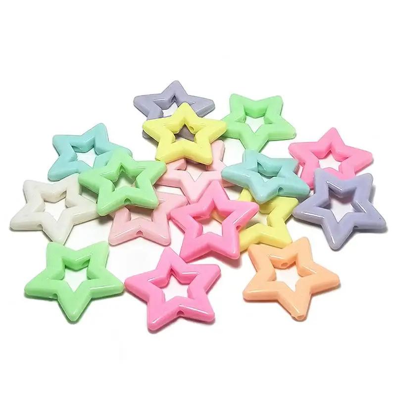 20pcs/Bag Spring Color 26mm Hollow Pentagram Beads Star Shape Children\'s Puzzle DIY Beaded Bracelet Necklace Straight Hole