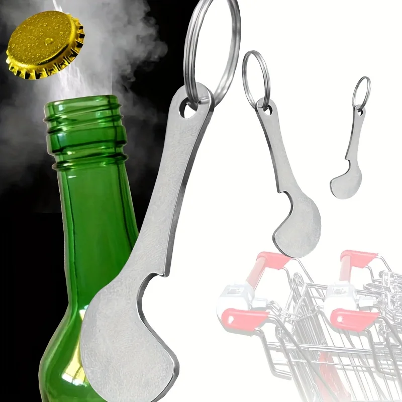 6pcs/10pcs stainless steel trolley key ring bottle opener function unlock release key chain shopping cart token key chain