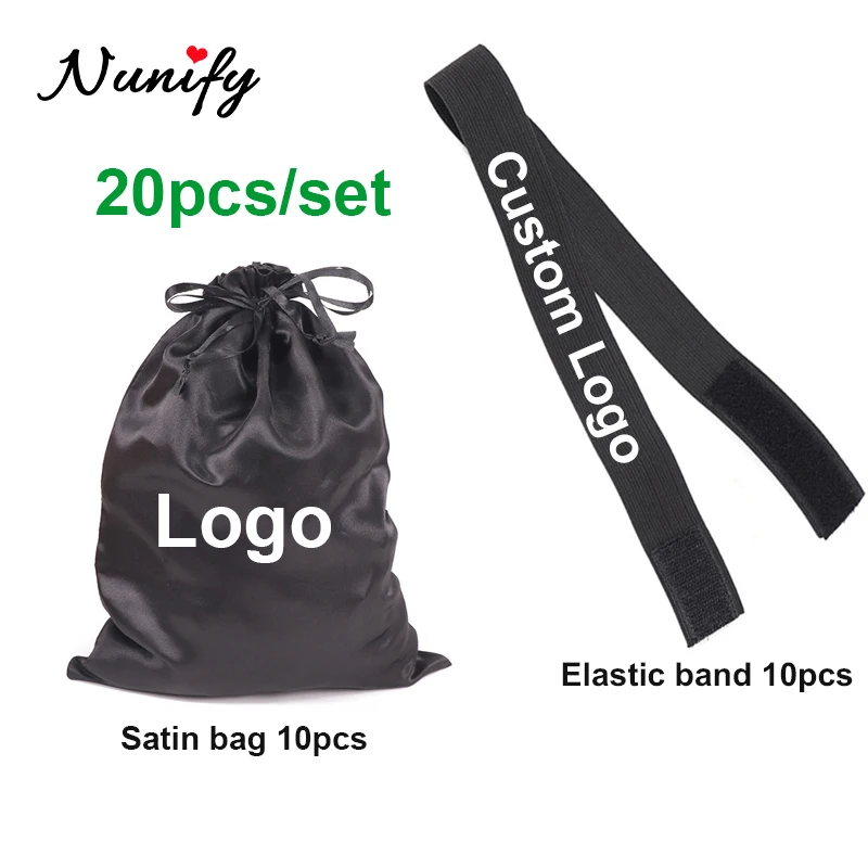 Własne Logo opaska i jedwabiste satynowe torby 20 szt. Produkty do włosów na peruki zestaw 10 szt. Peruki opakowania 10 szt. Peruki 10 sztuk