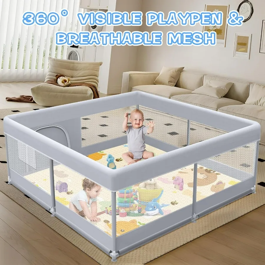 Baby Playpen with Mat 50x50 Inch Play Pen Playpen for Babies and Toddlers Baby Playard for Indoor Outdoor Active Center Game Fe