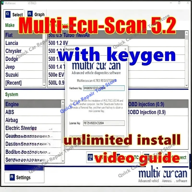 2026 Hot Sale, Unlimited MultiEcuScan 5.2 Register / Multi Ecu Scan V4.8 with keygen For Fiat Connector Car Repair Software