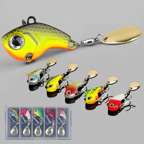 5개입 낚시 미끼 세트 워블러 회전 금속 VIB 진동 미끼 스피너 스푼 지그 바다 미끼 인조 하드 베이트 반짝이 태클